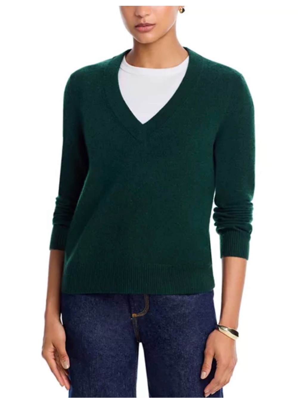 Aqua 100% Cashmere Forest Green V-Neck Sweater